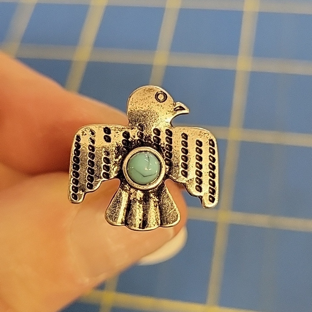 Eagle Turquoise Stone Silver Tone Ring Size 7.5